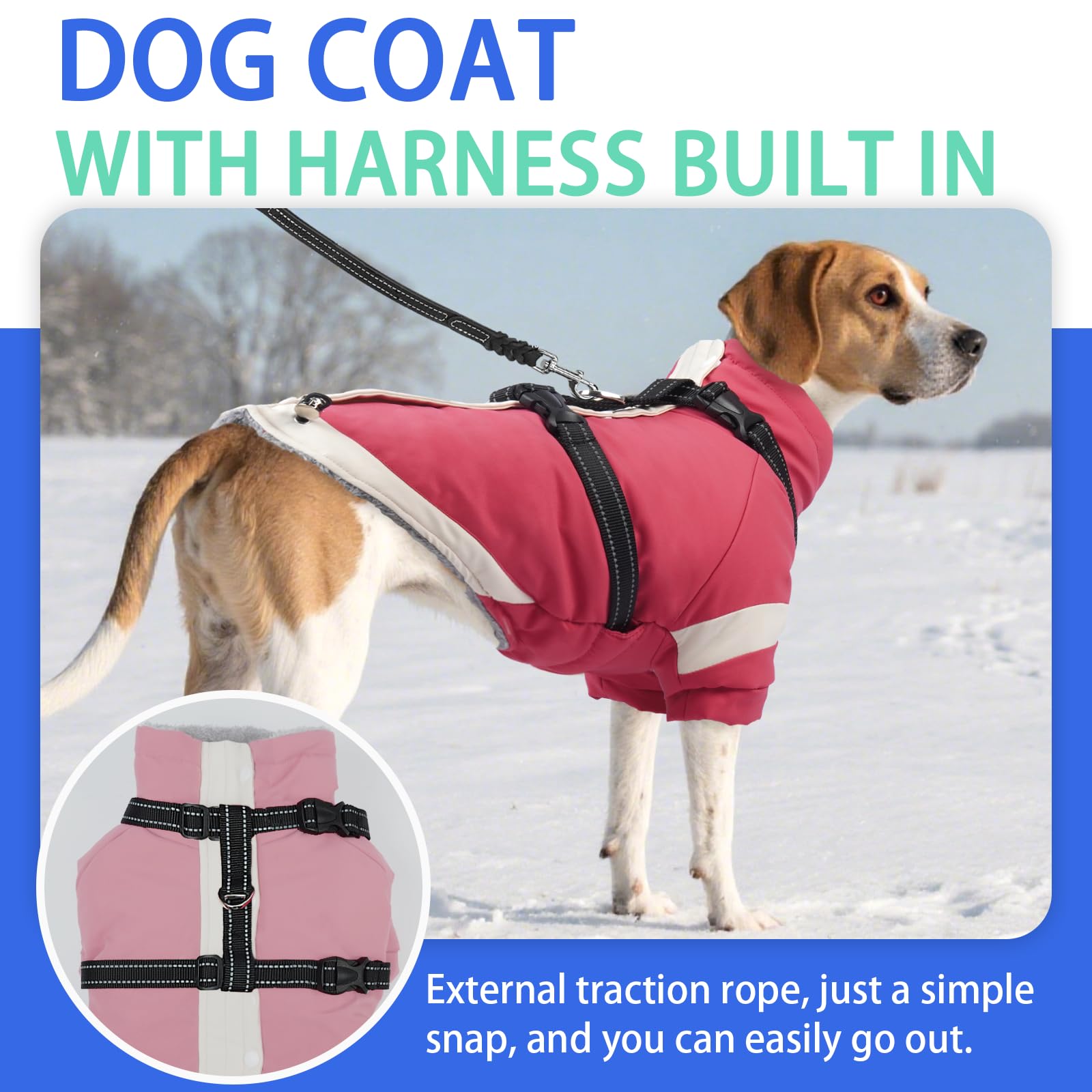 MIGOHI manteau pour chien avec harnais intégré, vue arrière, sécurité renforcée la nuit.