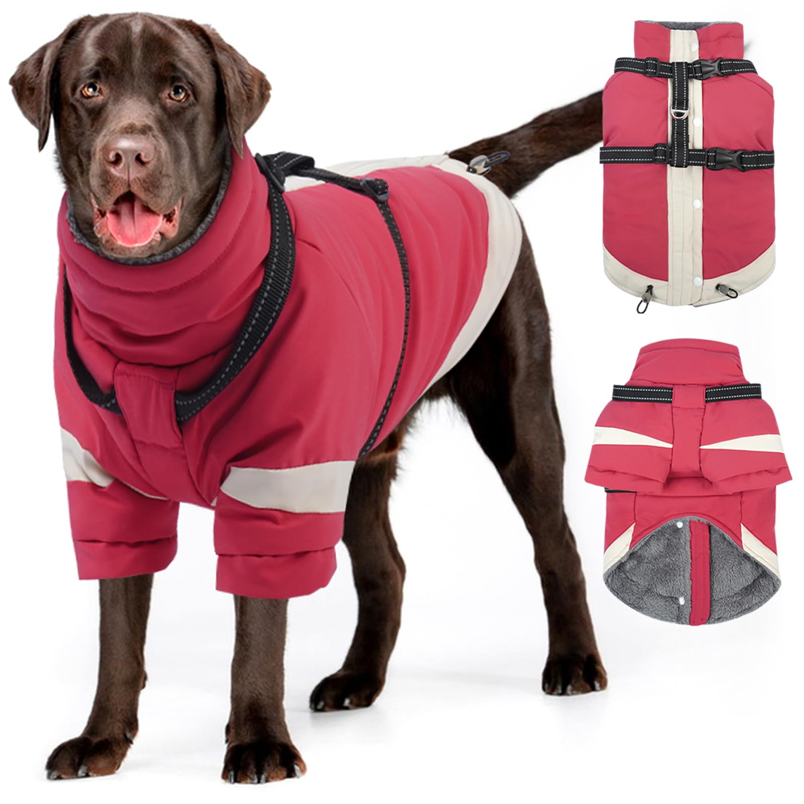 MIGOHI manteau pour chien avec harnais intégré, vue avant, pratique pour balades hivernales.
