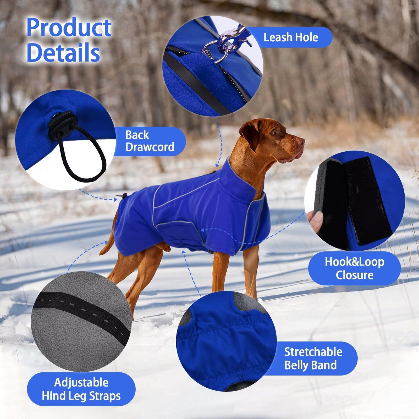 MIGOHI manteau hiver chien bleu L, fermetures auto-agrippantes faciles à enfiler.