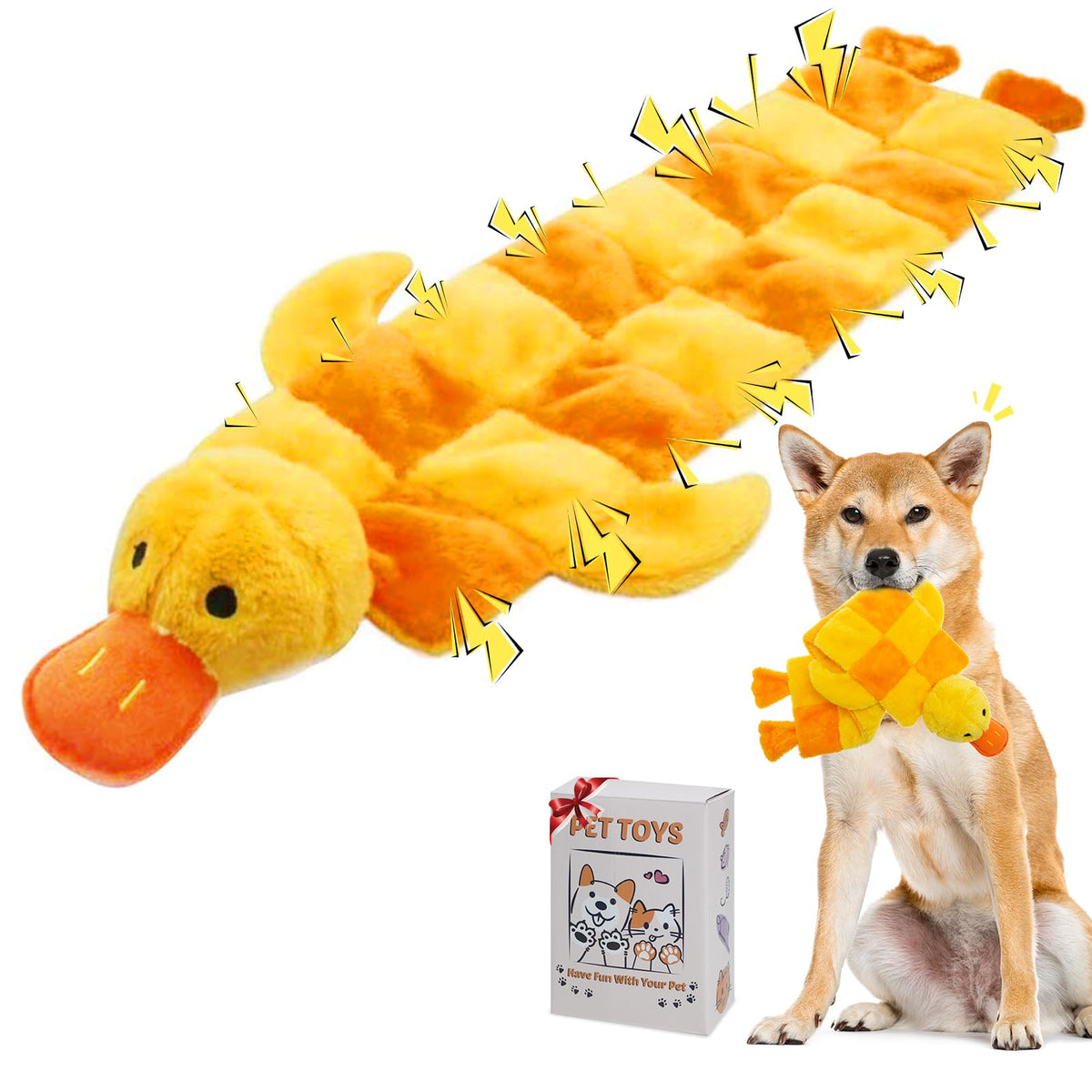 Jouet Mihachi canard 27 pouces, vue d’ensemble robuste pour chien actif.