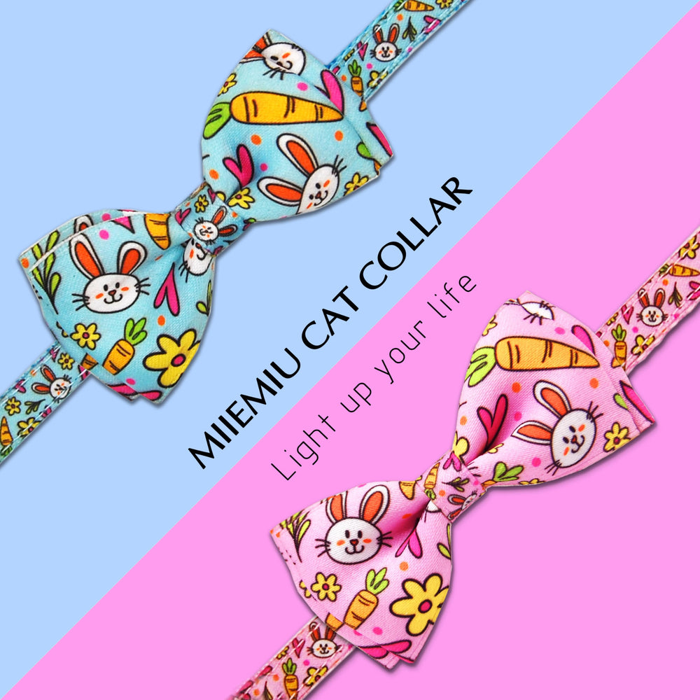 Collier Miiemiu Pâques chat avec noeud rose amovible pour personnalisation.
