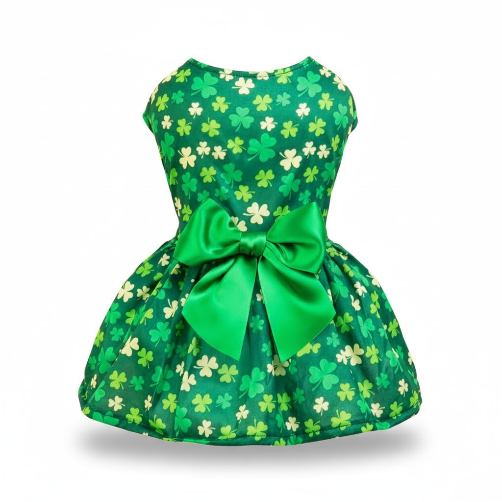 Robe Miiemiu Saint-Patrick à trèfle, design charmant pour animaux.