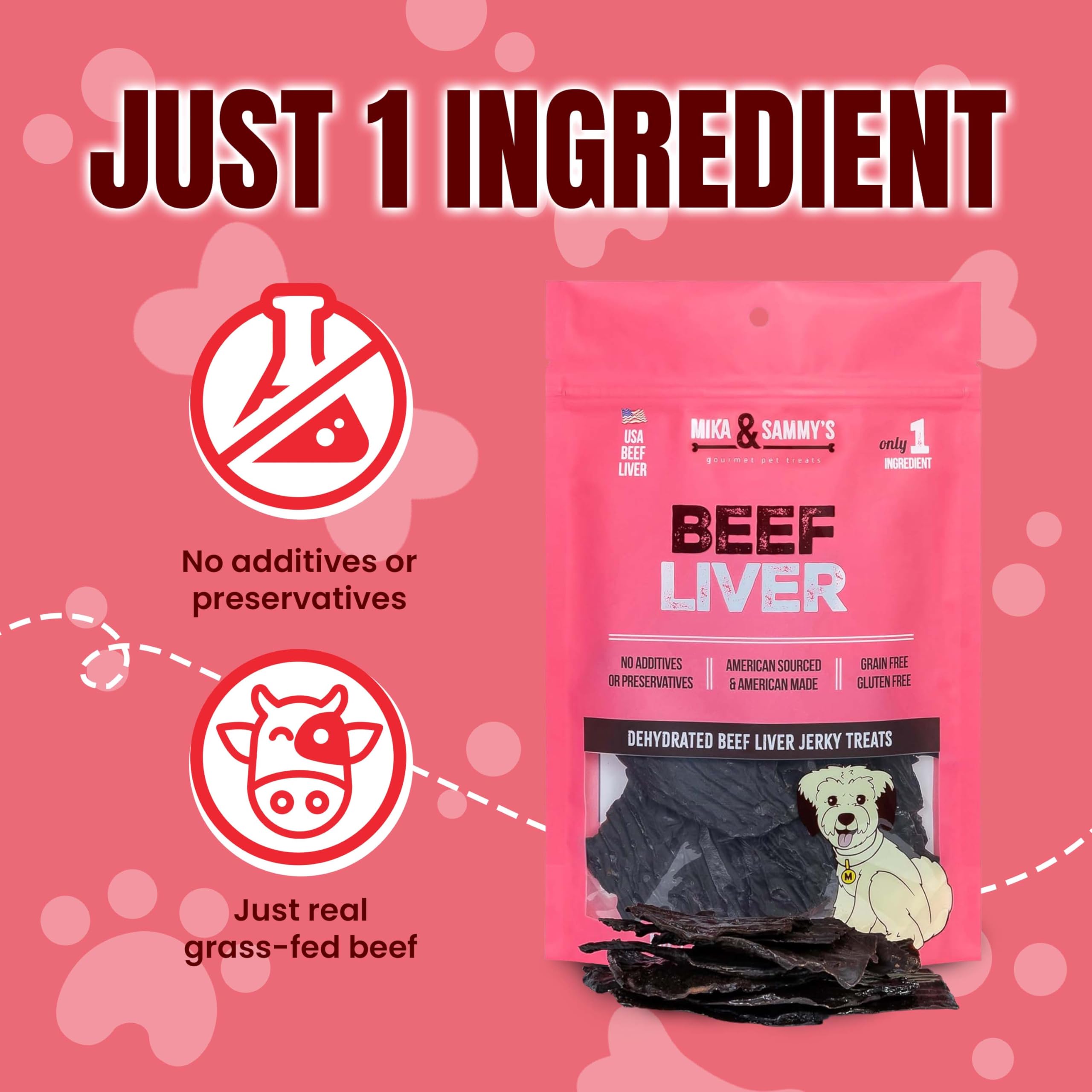 Mika et Sammy's Gourmet Foie de boeuf séché, morceaux jerky appétissants et parfum attractif