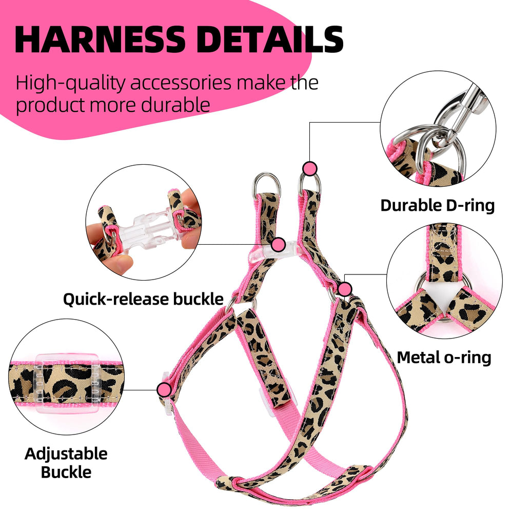Ensemble harnais-collier-laisse Mile High Life Léopard Rose, pratique pour entraînement.