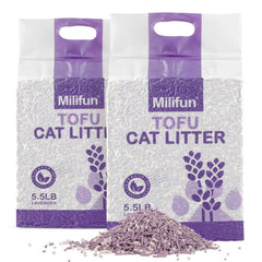 MILIFUN Litière Tofu pour chat : lavande et agglomération rapide pour un nettoyage facile.