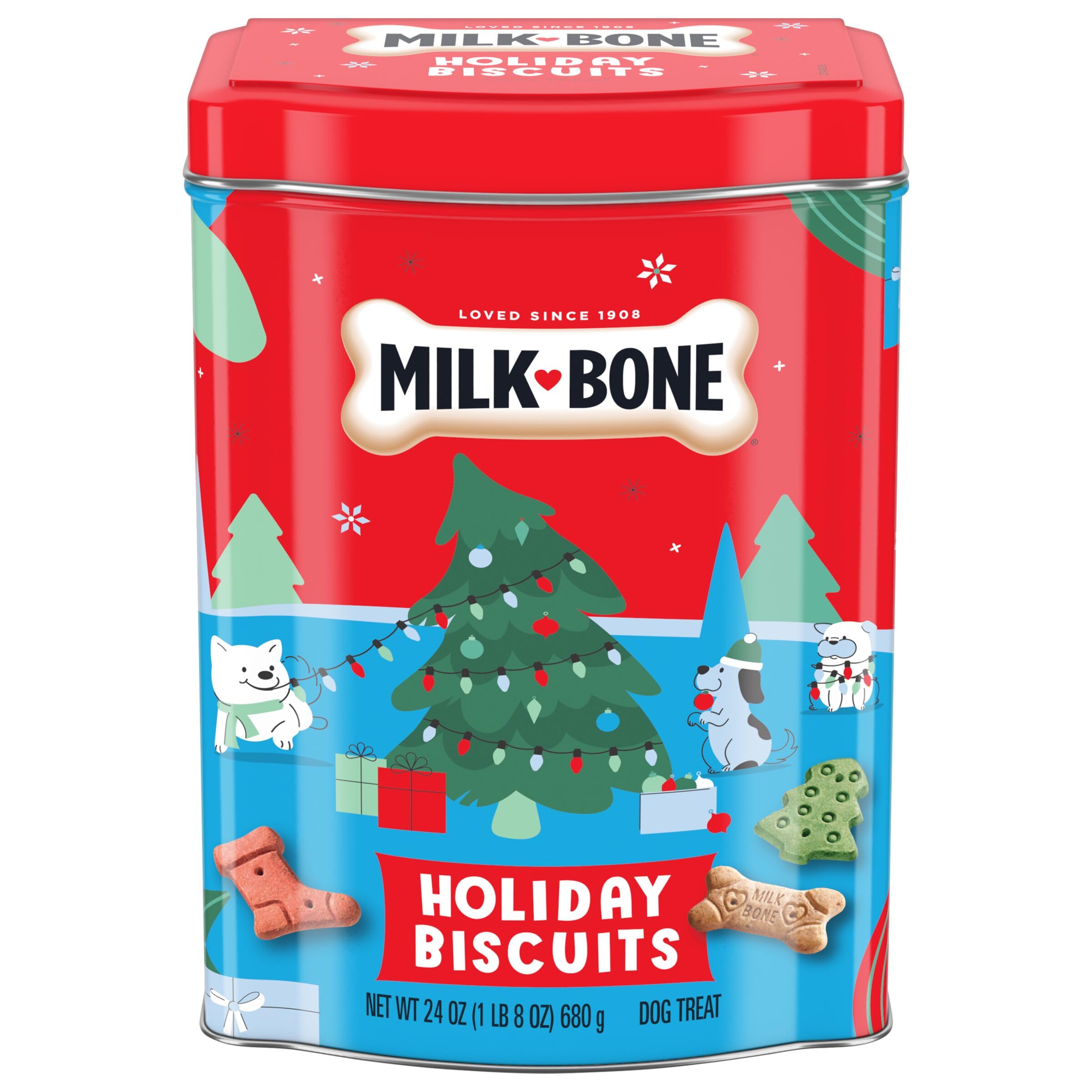 Milk-Bone biscuits fête pour petit chien dans boîte 24 oz, idéal cadeau.