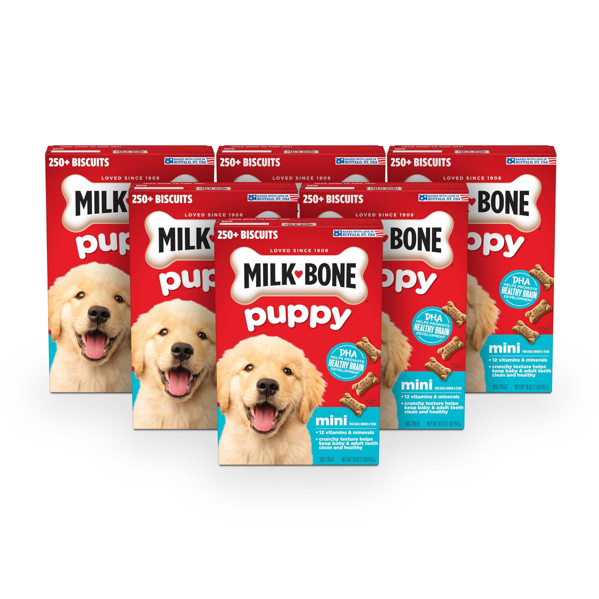 Milk-Bone biscuits pour chiots, lot de six, idéale pour l’entraînement.