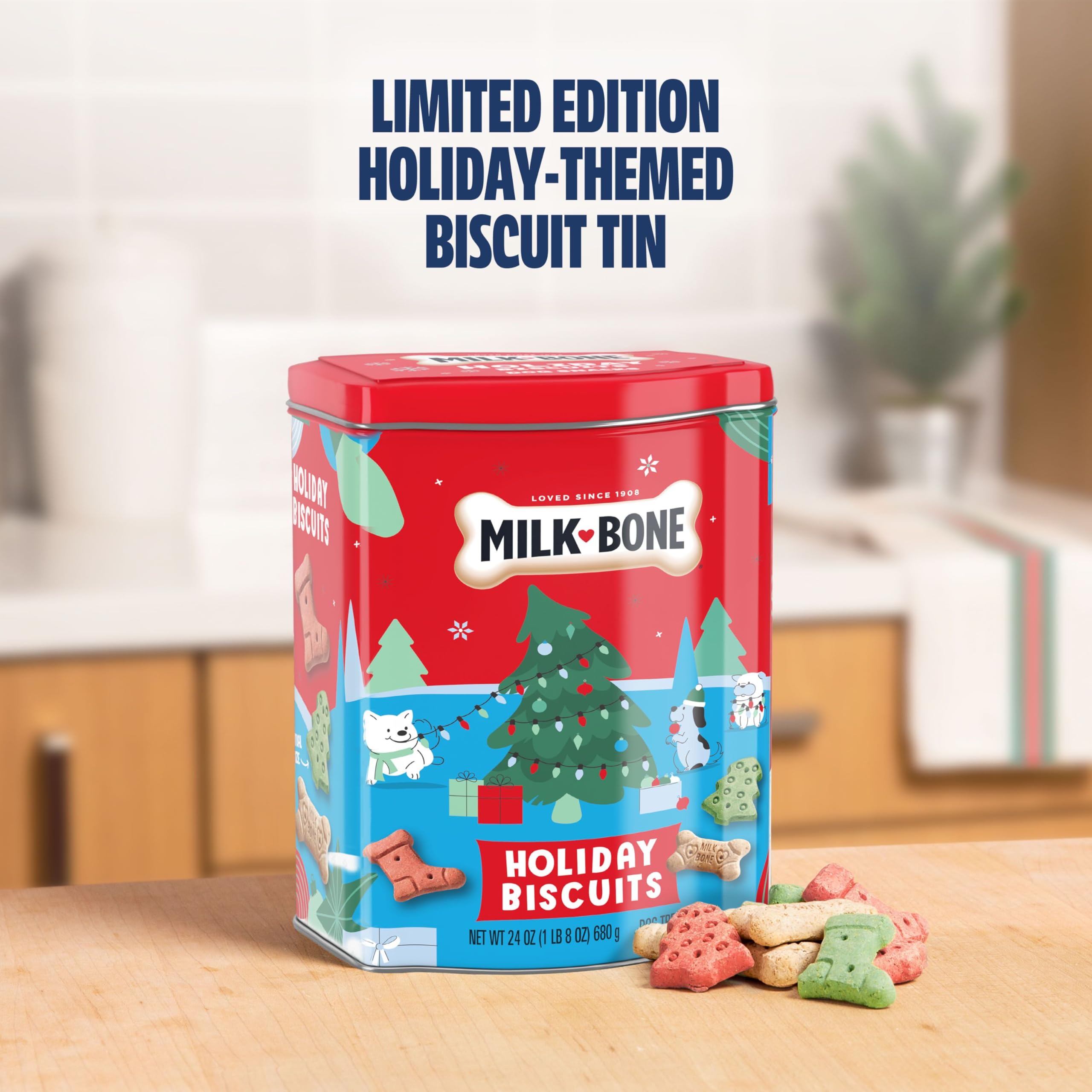 Milk-Bone boîte Noël réutilisable, cadeau durable et pratique pour le rangement.