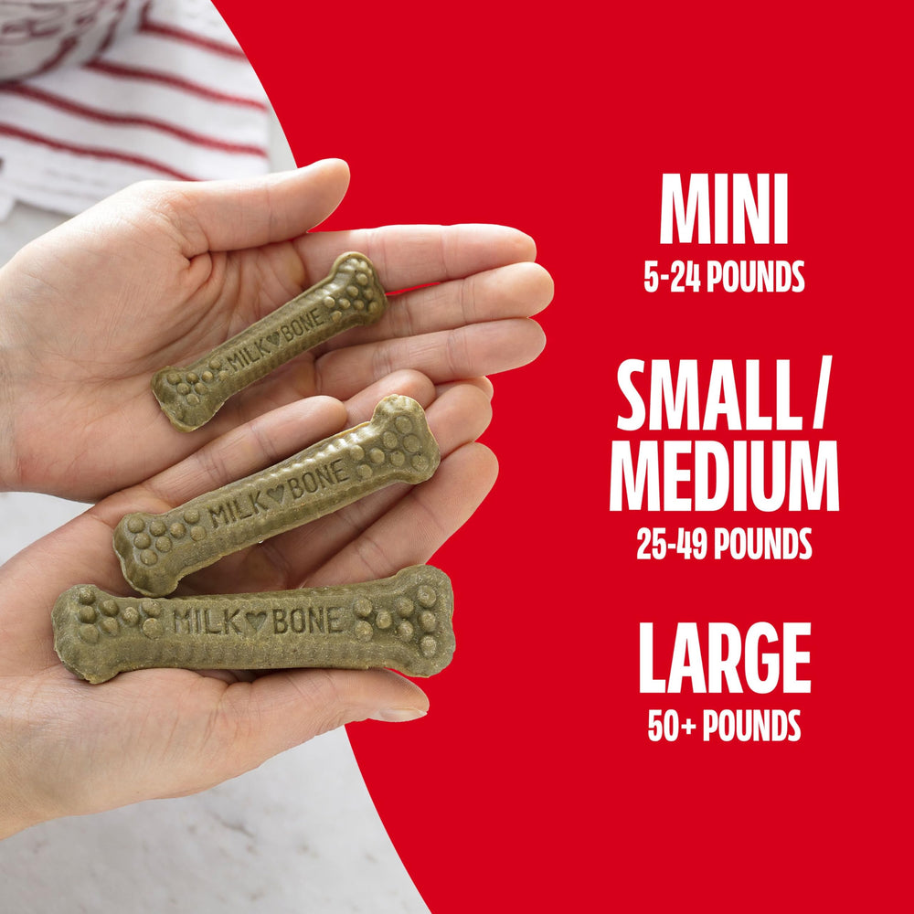 Milk-Bone Brushing Chews texture rugueuse en bouche – favorise le brossage quotidien.