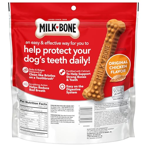 Milk-Bone Brushing Chews usage quotidien comme friandise dentaire.