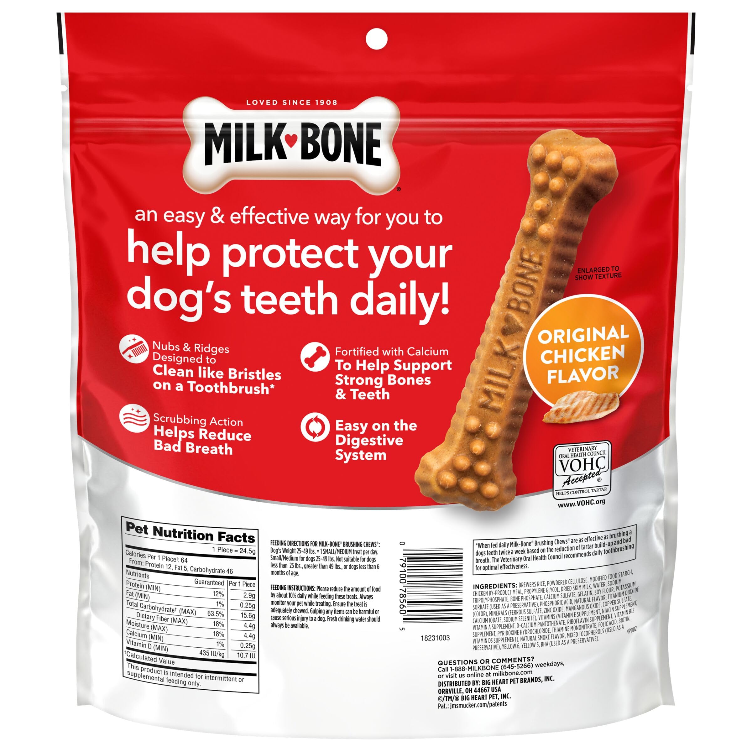 Milk-Bone Brushing Chews reconnues VOHC pour l’hygiène dentaire.