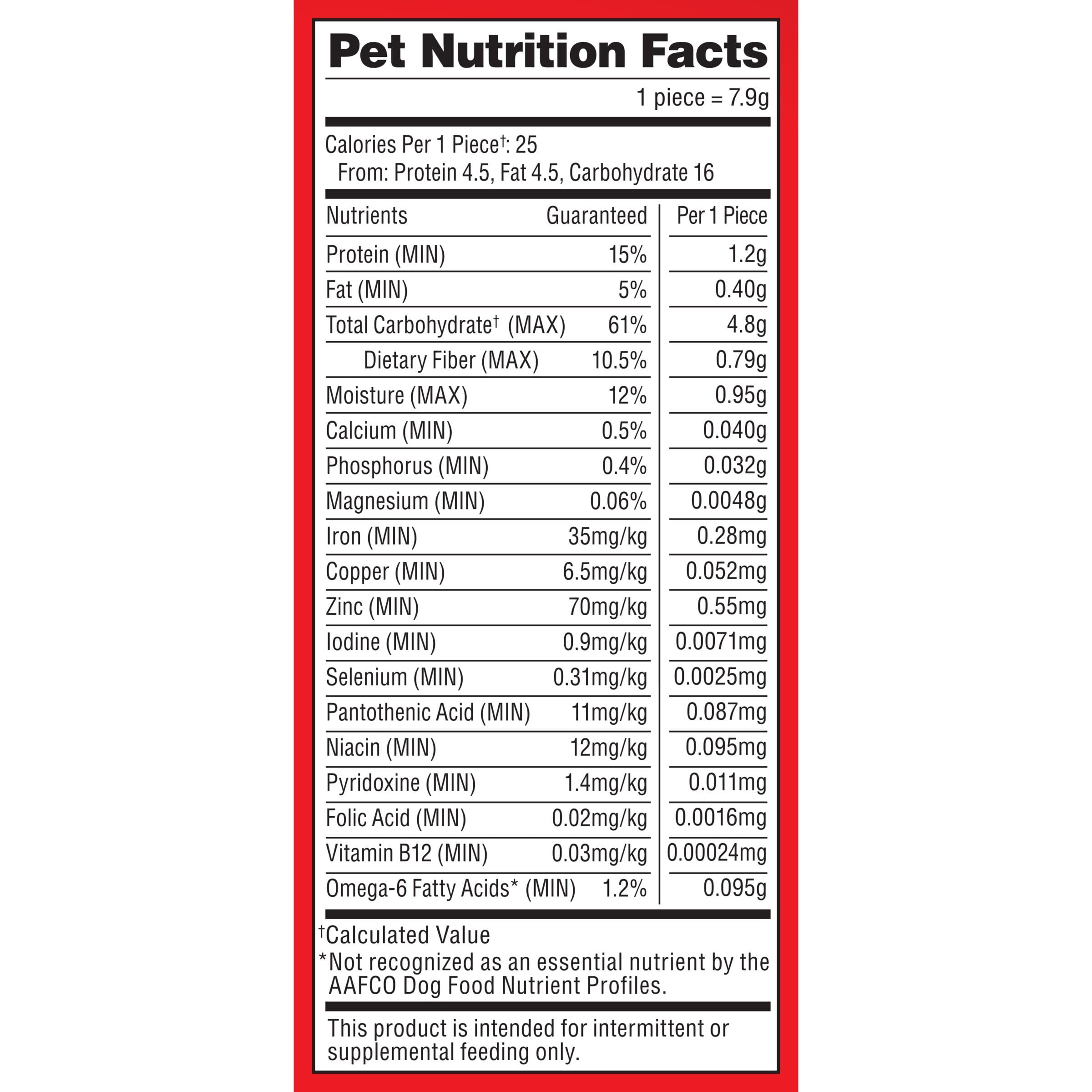 Fer, zinc et vitamine B12 ajoutés dans Milk-Bone pour nutriments.
