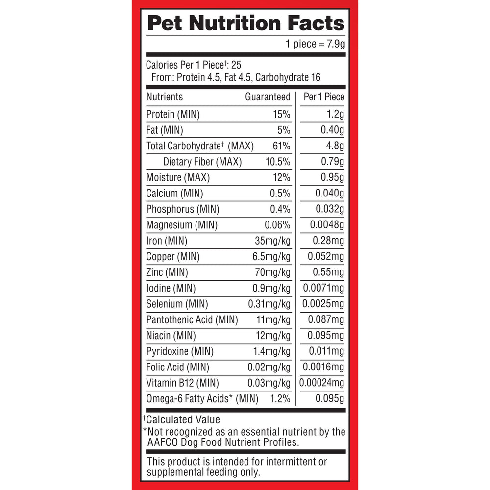 Fer, zinc et vitamine B12 ajoutés dans Milk-Bone pour nutriments.