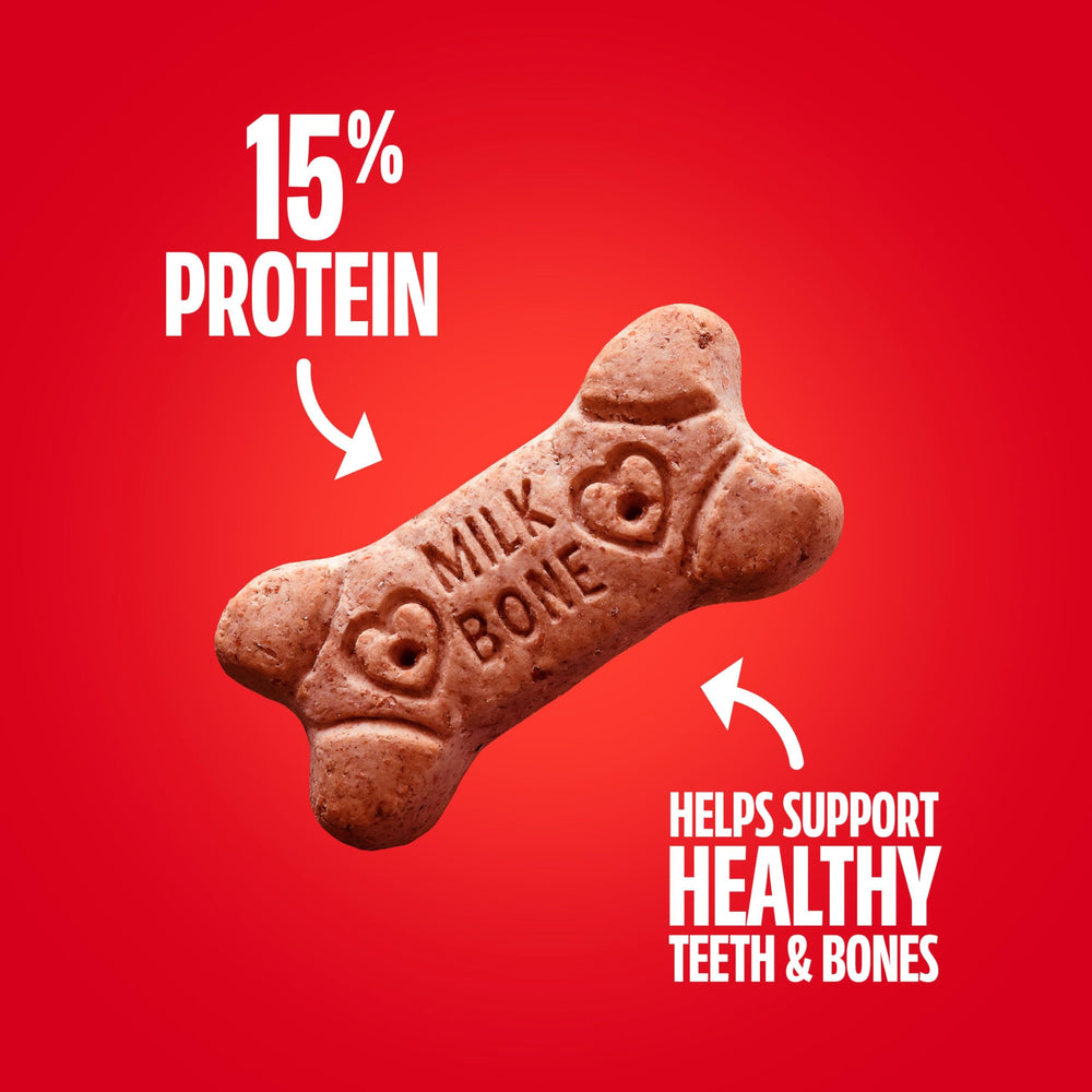 Biscuits petits et croquants Milk-Bone, aidant a reduire la plaque dentaire.