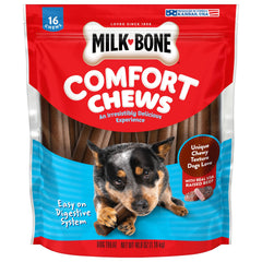 Milk-Bone Comfort Chews dans l'emballage prêt, pratique pour les déplacements du chien.