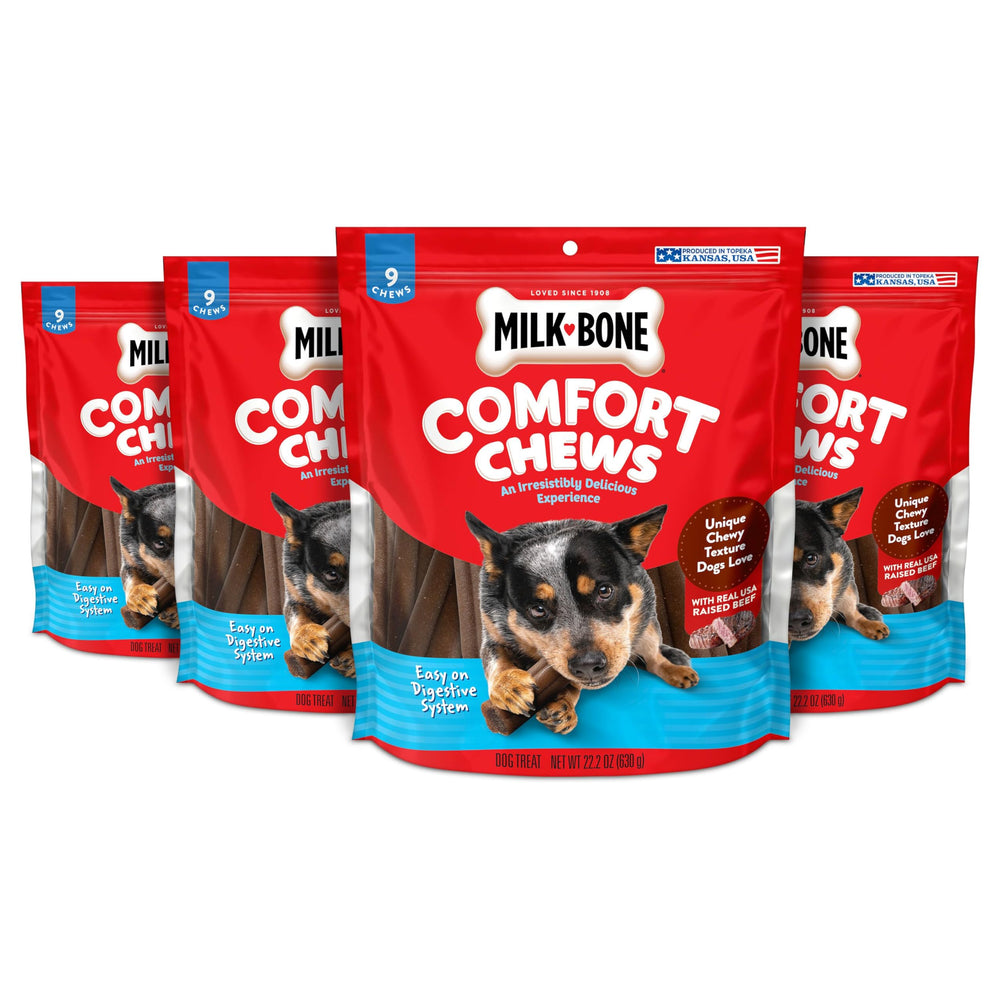 Milk-Bone Comfort Chews emballage prêt à l’emploi, sans cuir cru.