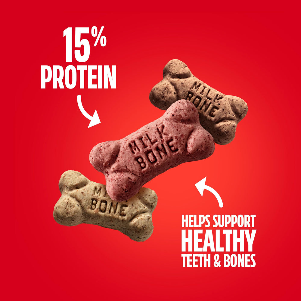 Milk-Bone Flavor Snacks Mini’s biscuits croquants, favorisent une haleine fraîche et réduisent le tartre