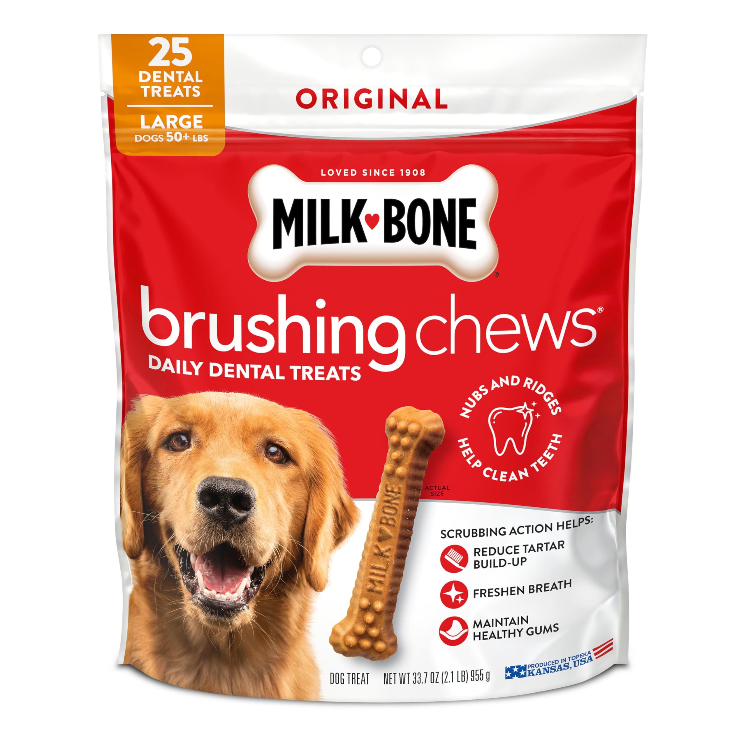Milk-Bone, friandises dentaires brossantes Original poulet pour chien gros, sachet.