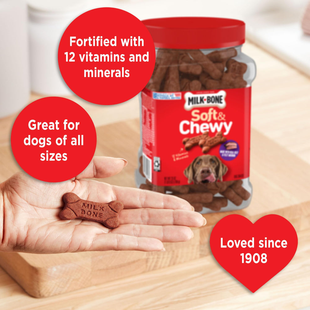 Milk-Bone friandises tendres au bœuf réel, parfaite pour chiens de toutes tailles.