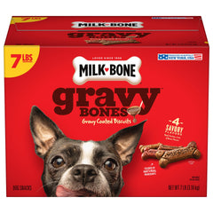 Milk-Bone GravyBones dans sa boîte de 7 livres, pratique pour récompenser votre chien.
