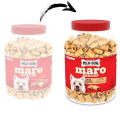 Biscuit croustillant extérieur de Milk-Bone MaroSnacks pour une texture appréciée par les petits chiens.