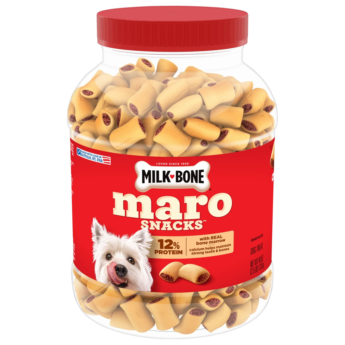 Friandises Milk-Bone MaroSnacks dans une boîte 40 oz, récompense pratique pour l'entraînement.