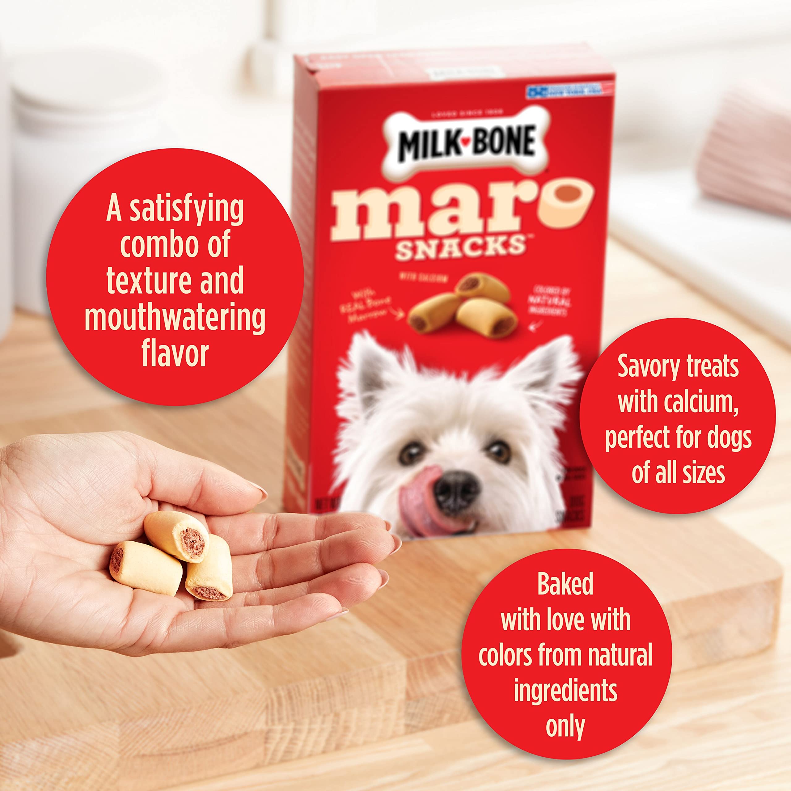 Milk-Bone MaroSnacks : fabriqué à Buffalo, New York, avec des colorants naturels.