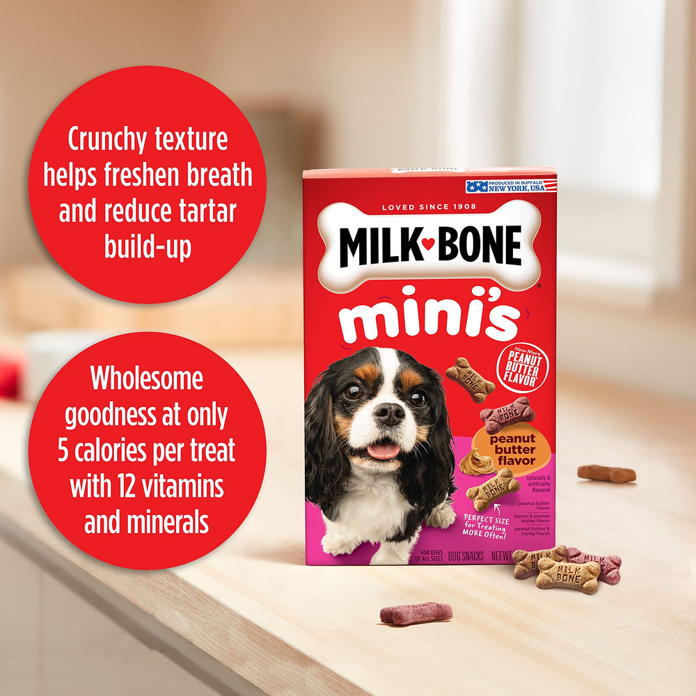 Milk-Bone Mini : Petites portions à 5 calories chacune, parfaites pour des friandises quotidiennes.