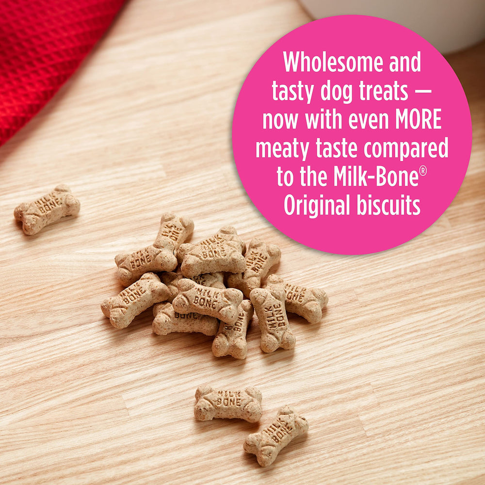 Milk-Bone Mini, trois saveurs beurre de cacahuète, bacon et miel pour varier les plaisirs.