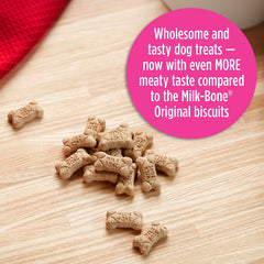 Milk-Bone Mini, trois saveurs beurre de cacahuète, bacon et miel pour varier les plaisirs.