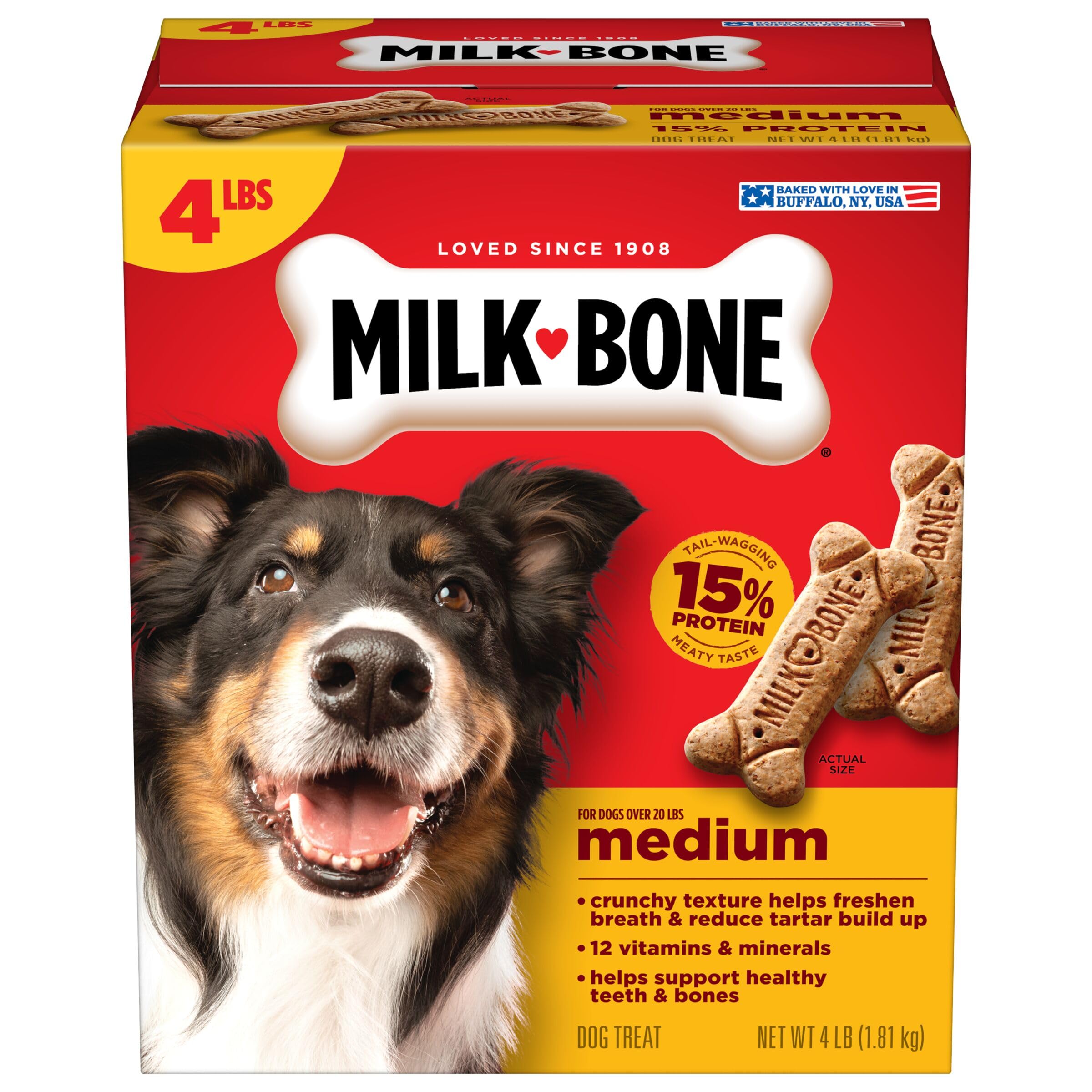 Milk-Bone Original Biscuits: boîte 4 lb, récompense croquante pour chien.