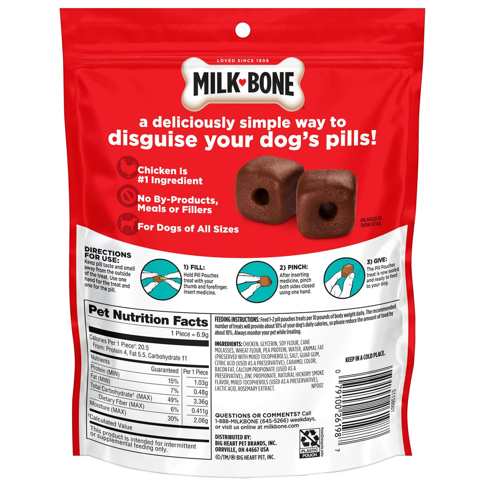 Milk-Bone Pill Pouches est fabriqué à Topeka, Kansas, USA, assurant une production locale.