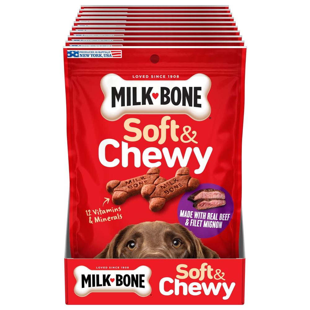 Emballage USA illustrant Buffalo et Topeka pour Milk-Bone Soft & Chewy.