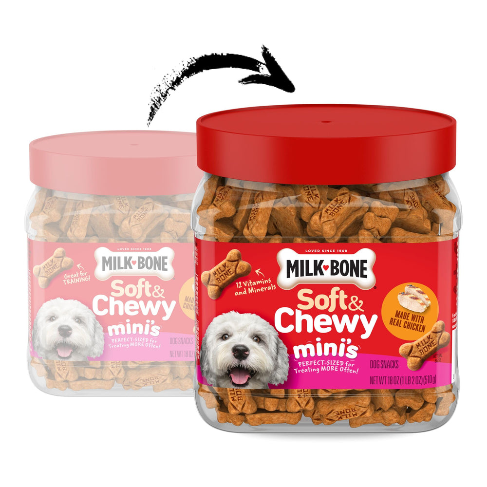 Milk-Bone Soft & Chewy Mini’s, morceaux poulet réel pour récompenser.