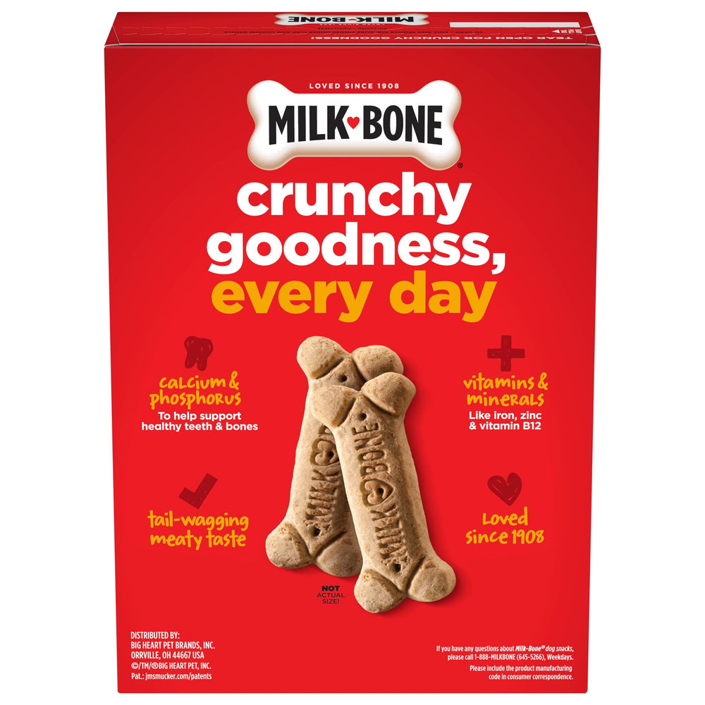 Biscuit Milk-Bone en gros plan pendant la mastication.