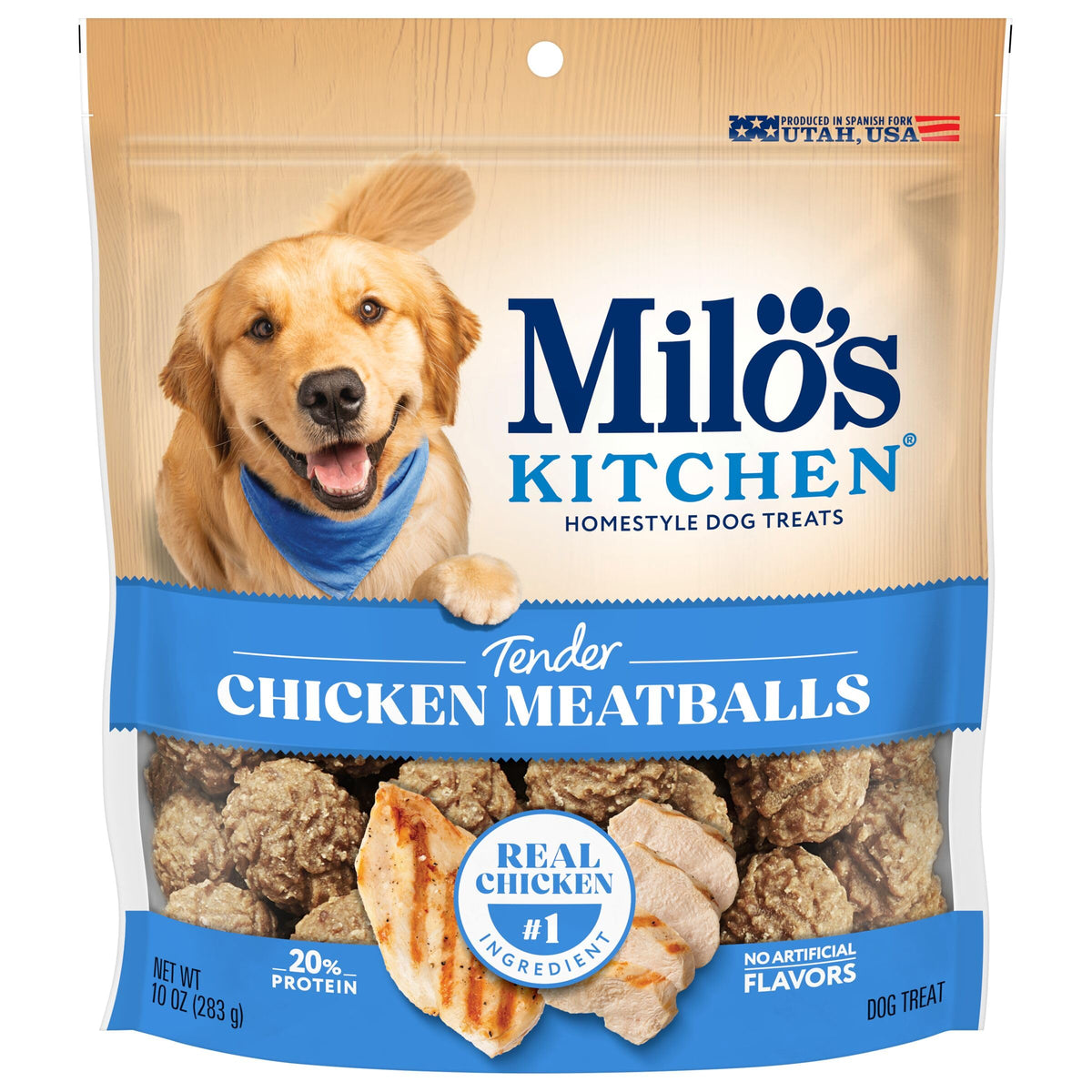 Boulettes Milo's Kitchen pour chien – emballage pratique et prêt à servir.