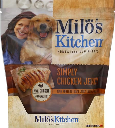 Friandise Milo's Kitchen Simply Chicken Jerky avec ingrédients simples.