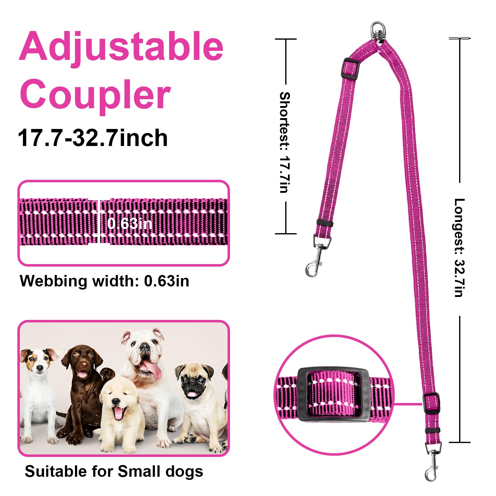 MingXpets connecteur double-chien anti-enchevetrement: facile a attacher et evite les noeuds.