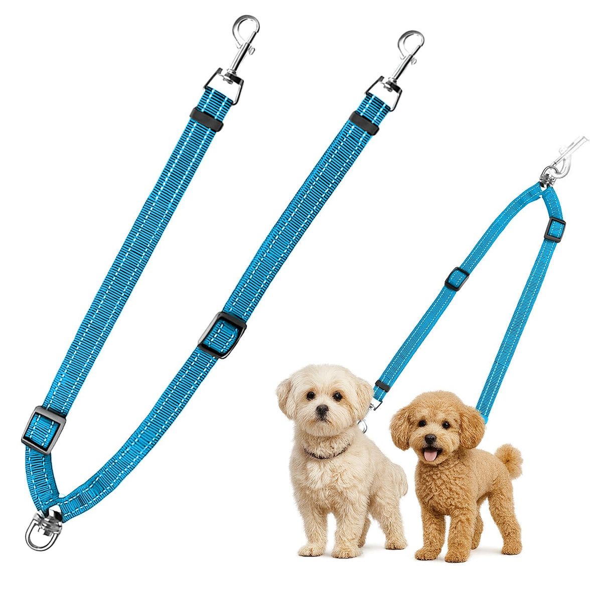 MingXpets Laisse double-chien rotation 360, évite l'enchevêtrement pendant les promenades.
