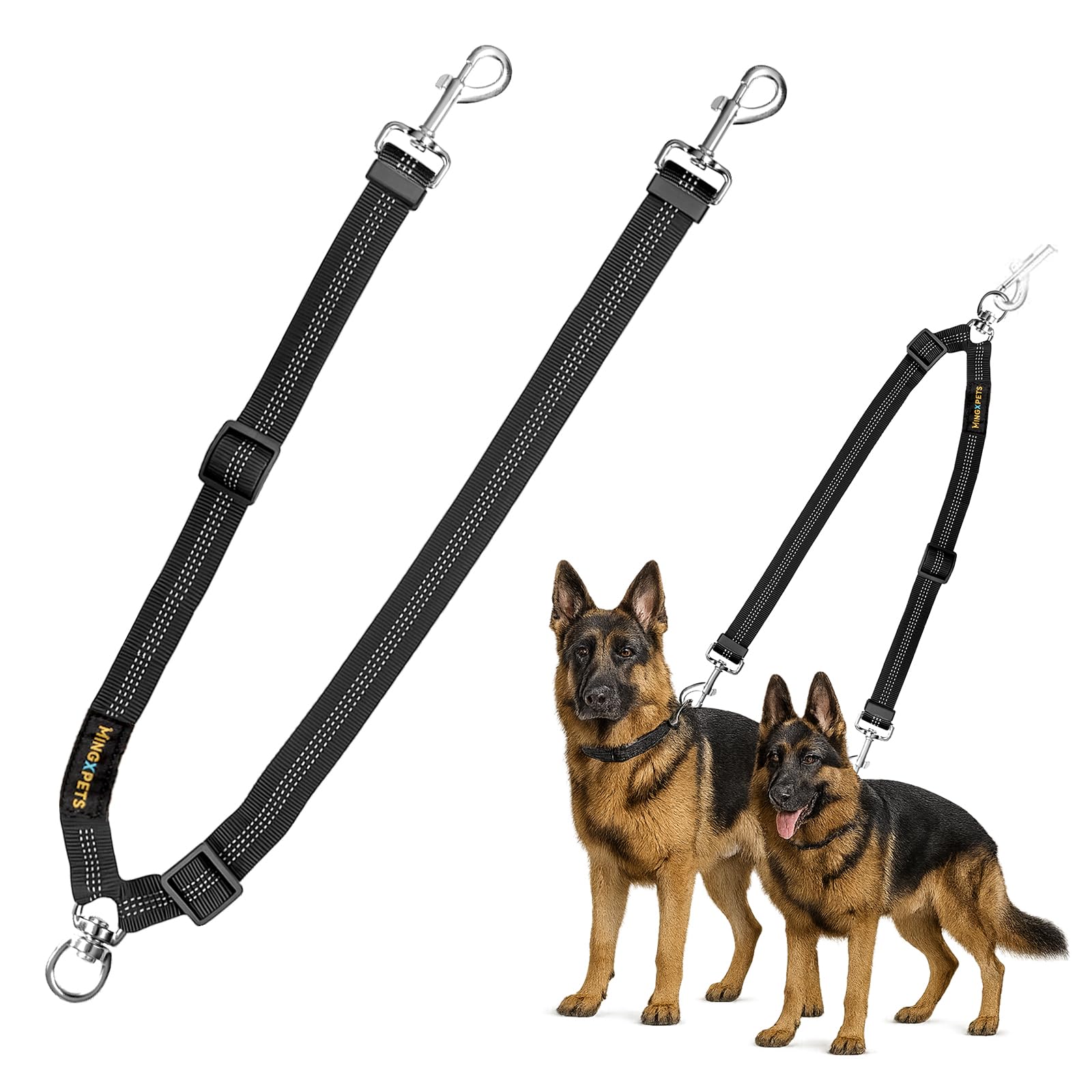 Longe MingXpets double-chien anti-enchevetrement rotation 360 pour balades fluides