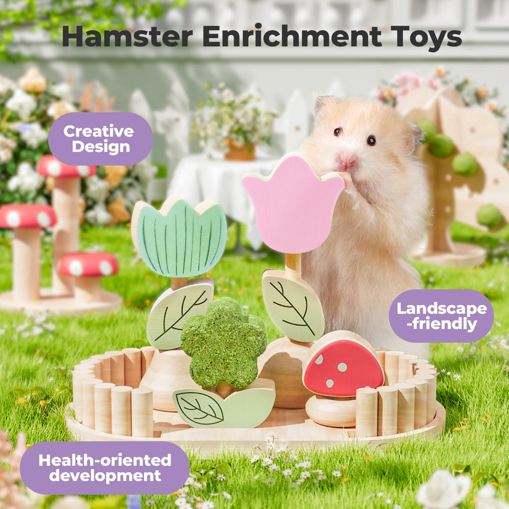 mini&moe - jardin miniature interactif: décor de cage et fleurs comestibles pour hamster.