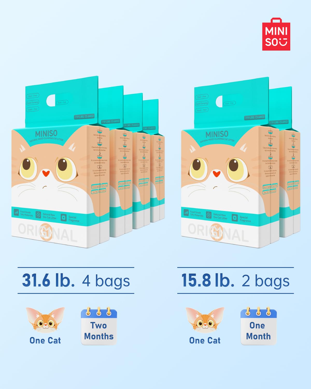 MINISO litière pour chat tofu-bentonite-cassava compatible with toilet flushing selon les consignes