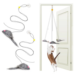 MintCat souris-jouet attachée à corde-elastique prête à chasser.