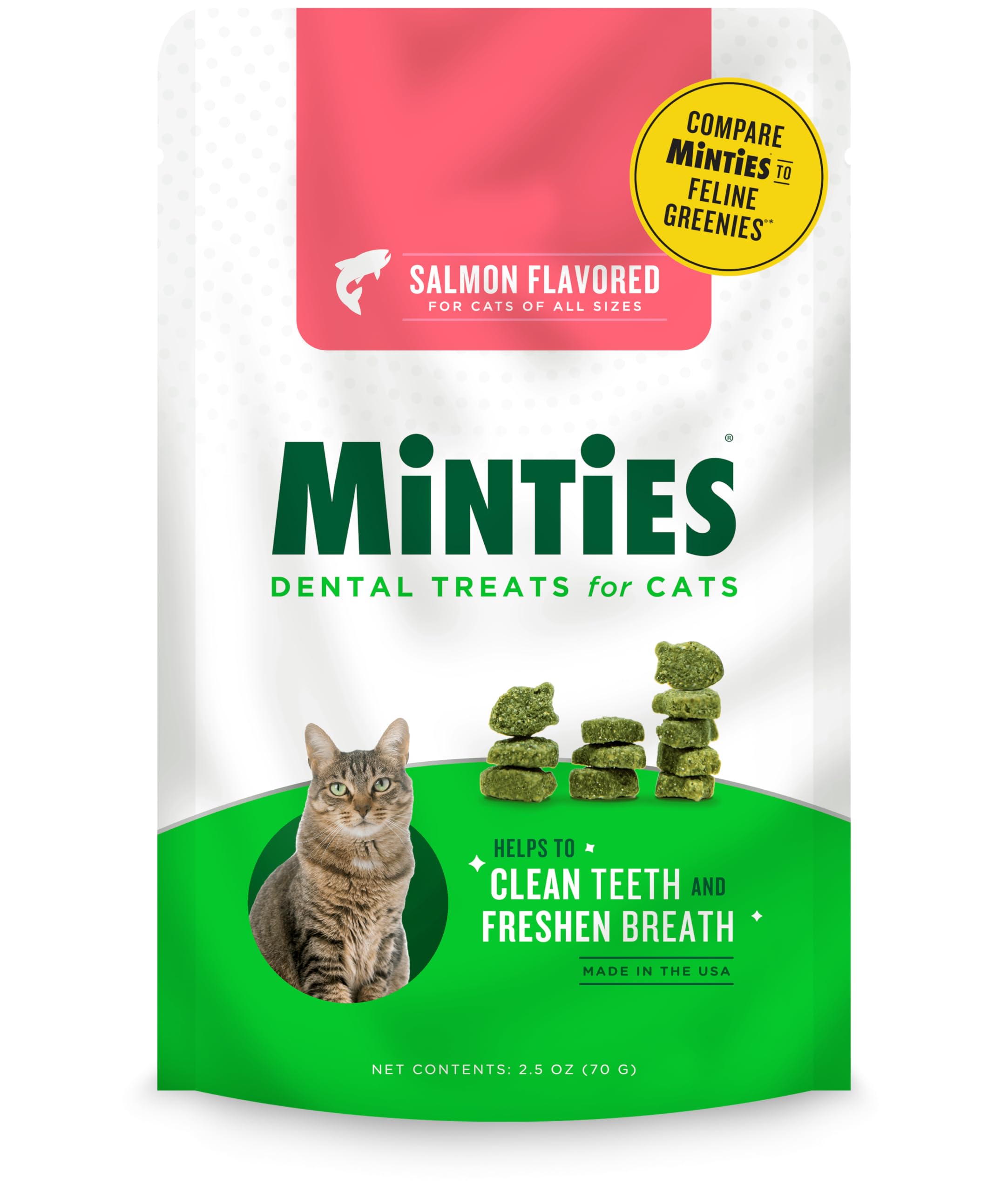 Minties friandise dentaire chat saumon, haleine plus fraîche.