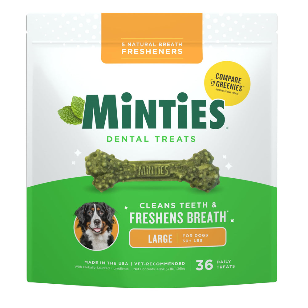 Minties, os dentaires pour chien grand, forme unique et aide potentiellement à nettoyer les dents.