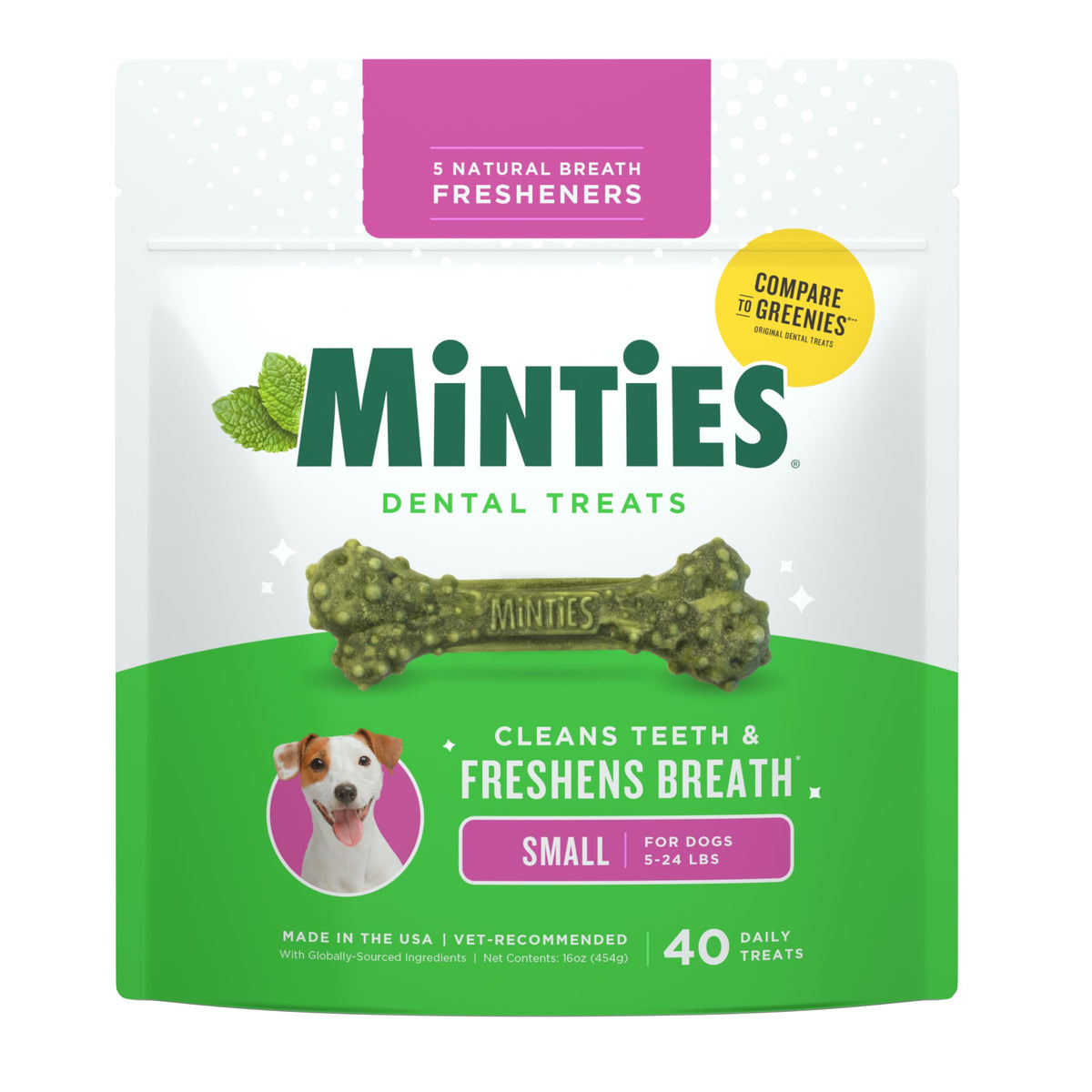 Minties os dentaires petit chien, texture rugueuse nettoyant les dents lors de la mastication.