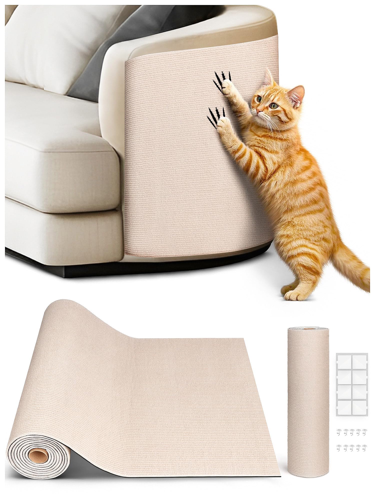 Minyii tapis griffes chat 78-7x15 beige protège meubles et offre espace de jeu