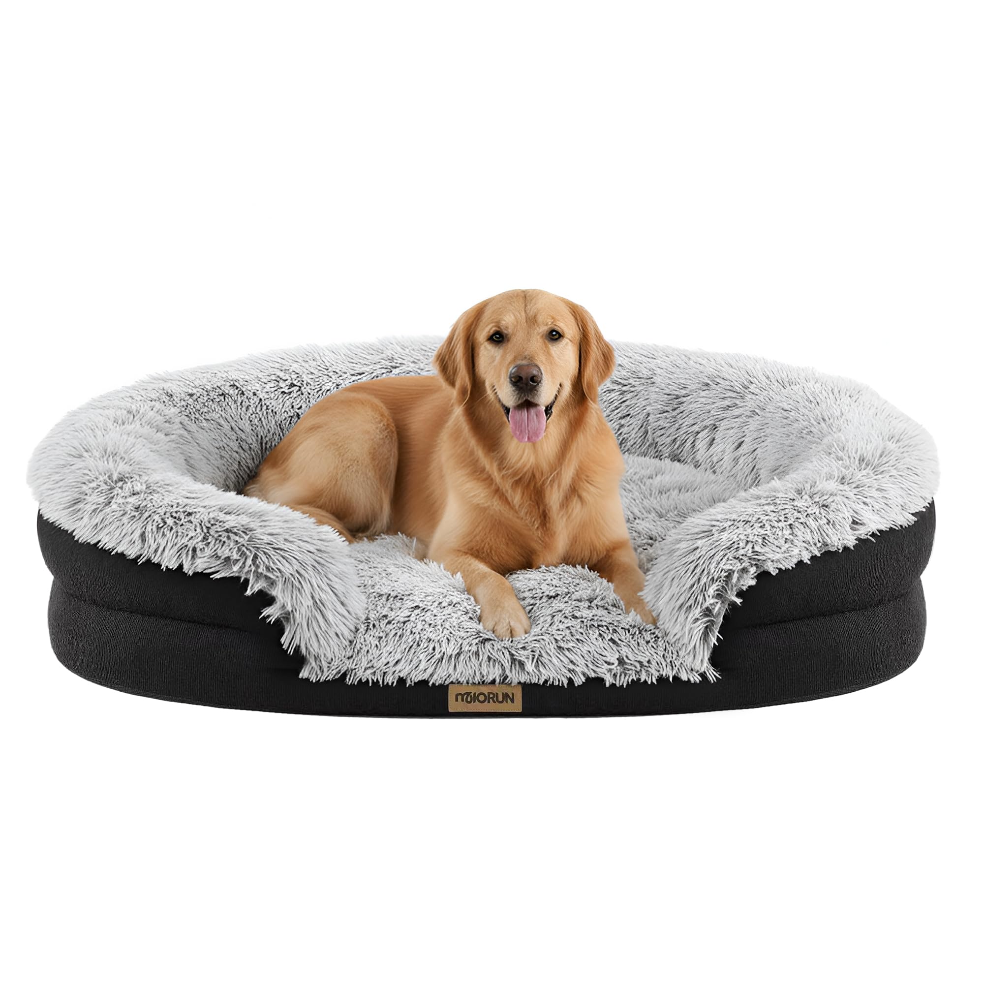 Lit orthopédique Miorun pour chien gris, aperçu avant, confort et soutien.