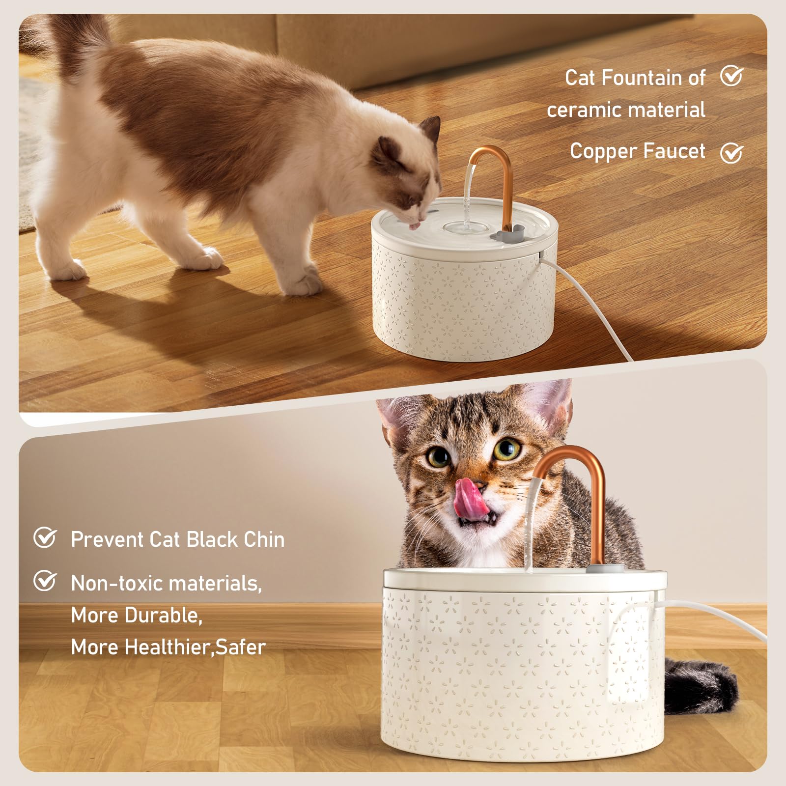 MISFANS fontaine chat, filtration double éponge et carbone actif