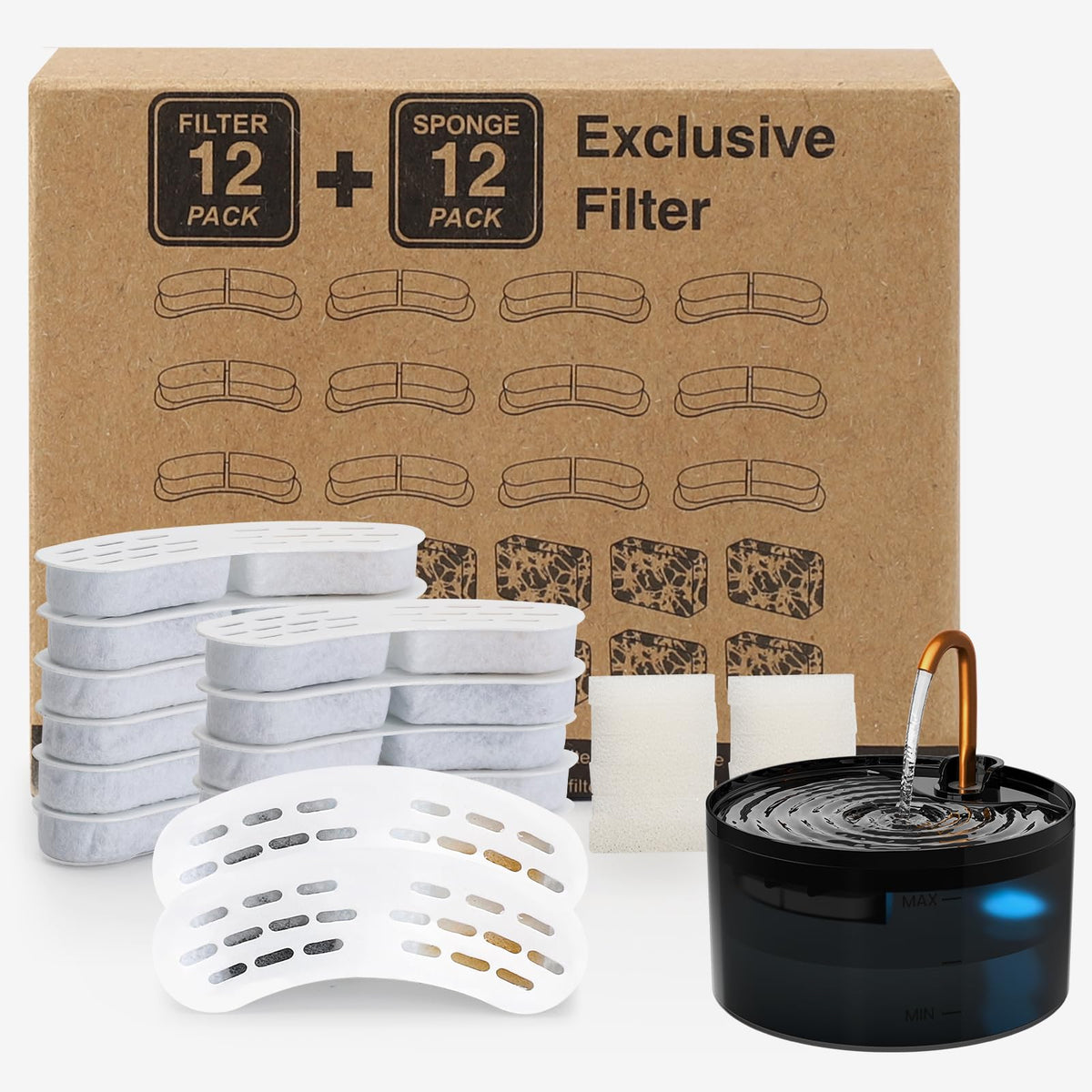 Filtre MISFANS S003/S005 pour fontaine chat, 12 paquets, purification efficace de l'eau.